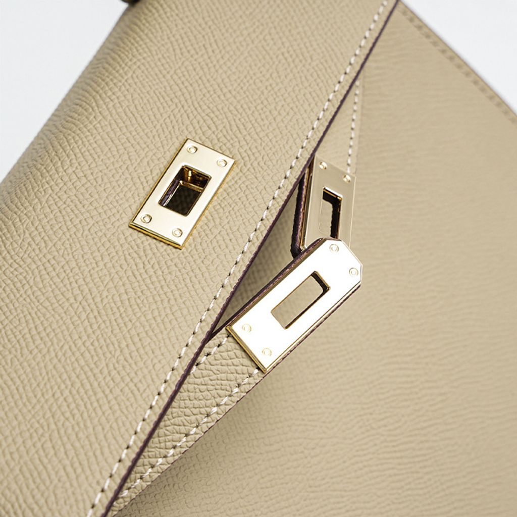 Premium Genuine Leather Structured Top Handle Bag – Hardware Detail