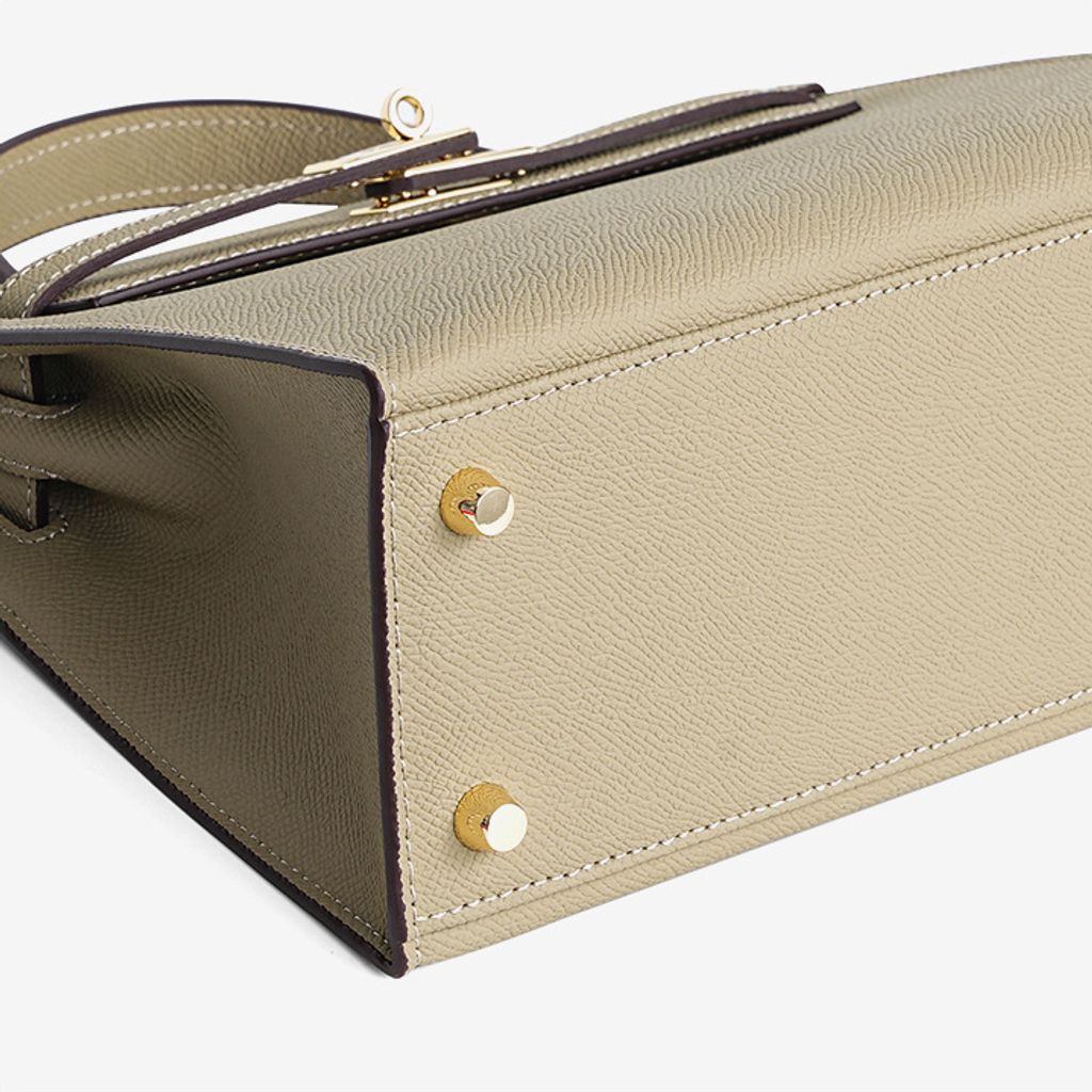 Premium Genuine Leather Structured Top Handle Bag – Bottom Detail