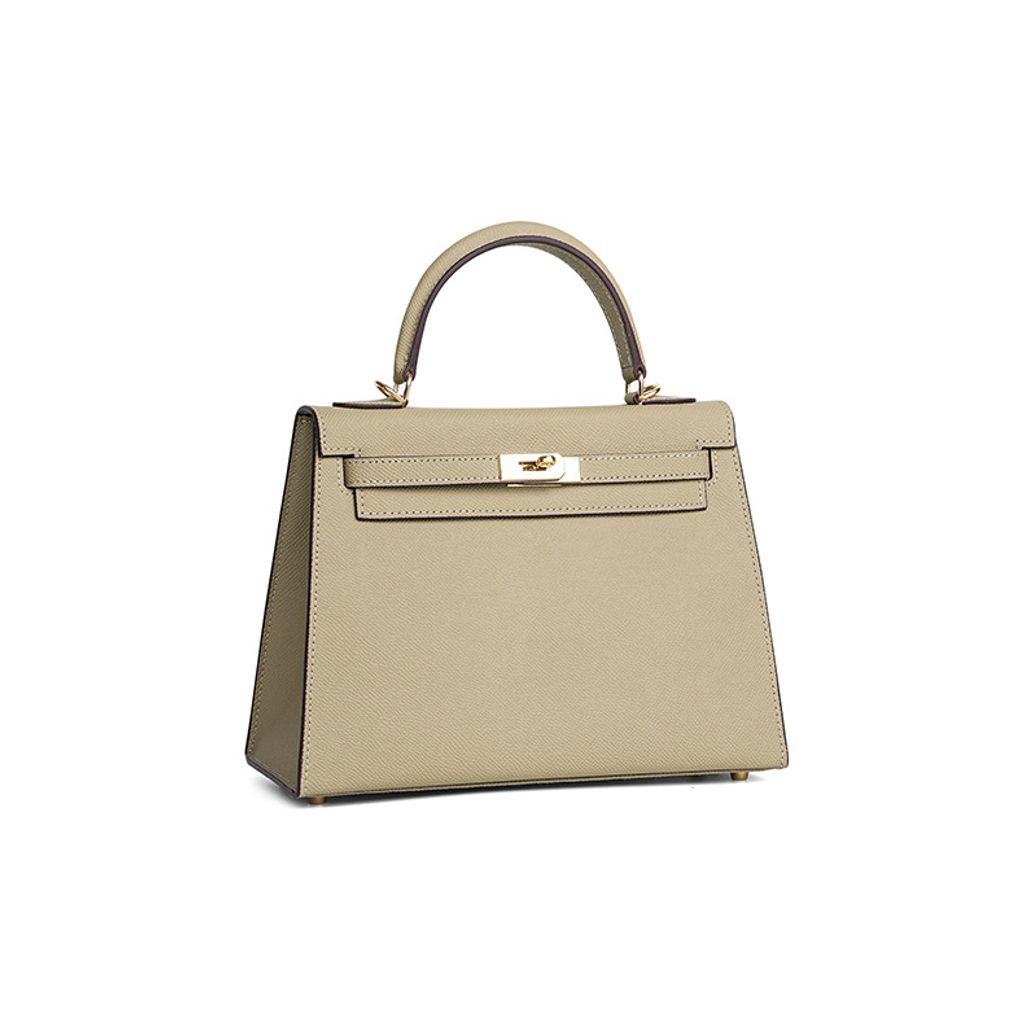 Premium Genuine Leather Structured Top Handle Bag – Angled View
