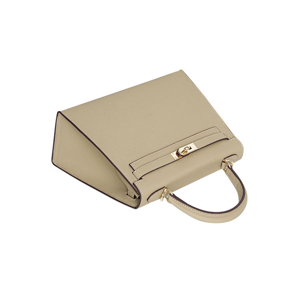 Premium Genuine Leather Structured Top Handle Bag – Flat Lay