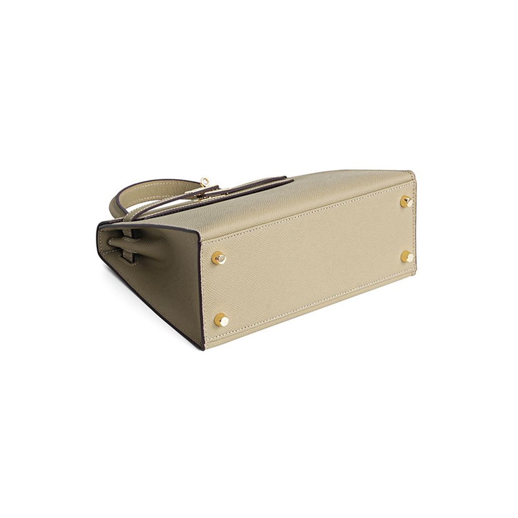 Premium Genuine Leather Structured Top Handle Bag – Bottom View