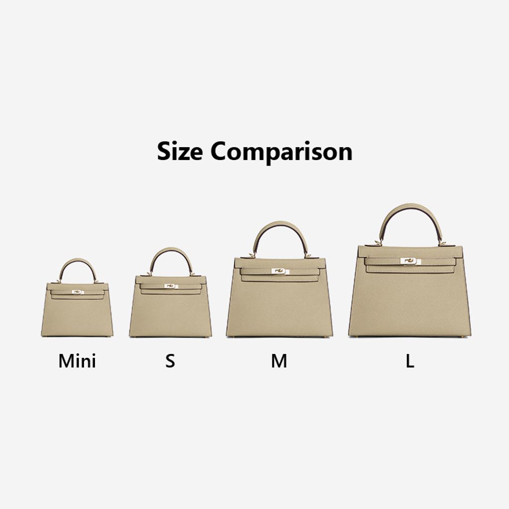 Premium Genuine Leather Structured Top Handle Bag size comparison – Mini, Small, Medium and Large