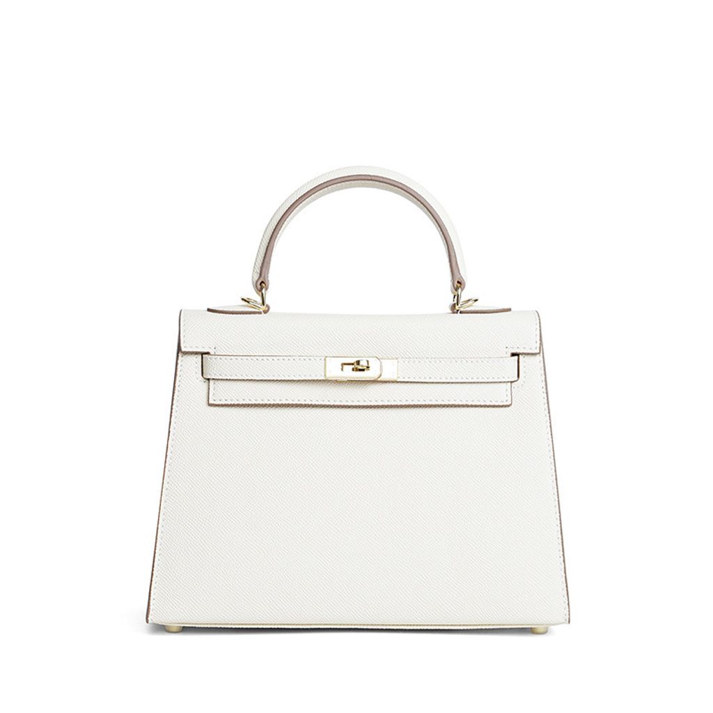 Premium Genuine Leather Structured Top Handle Bag in White
