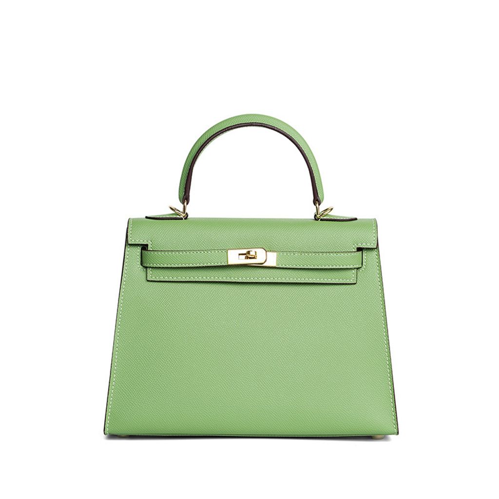 Premium Genuine Leather Structured Top Handle Bag in Avocado Green