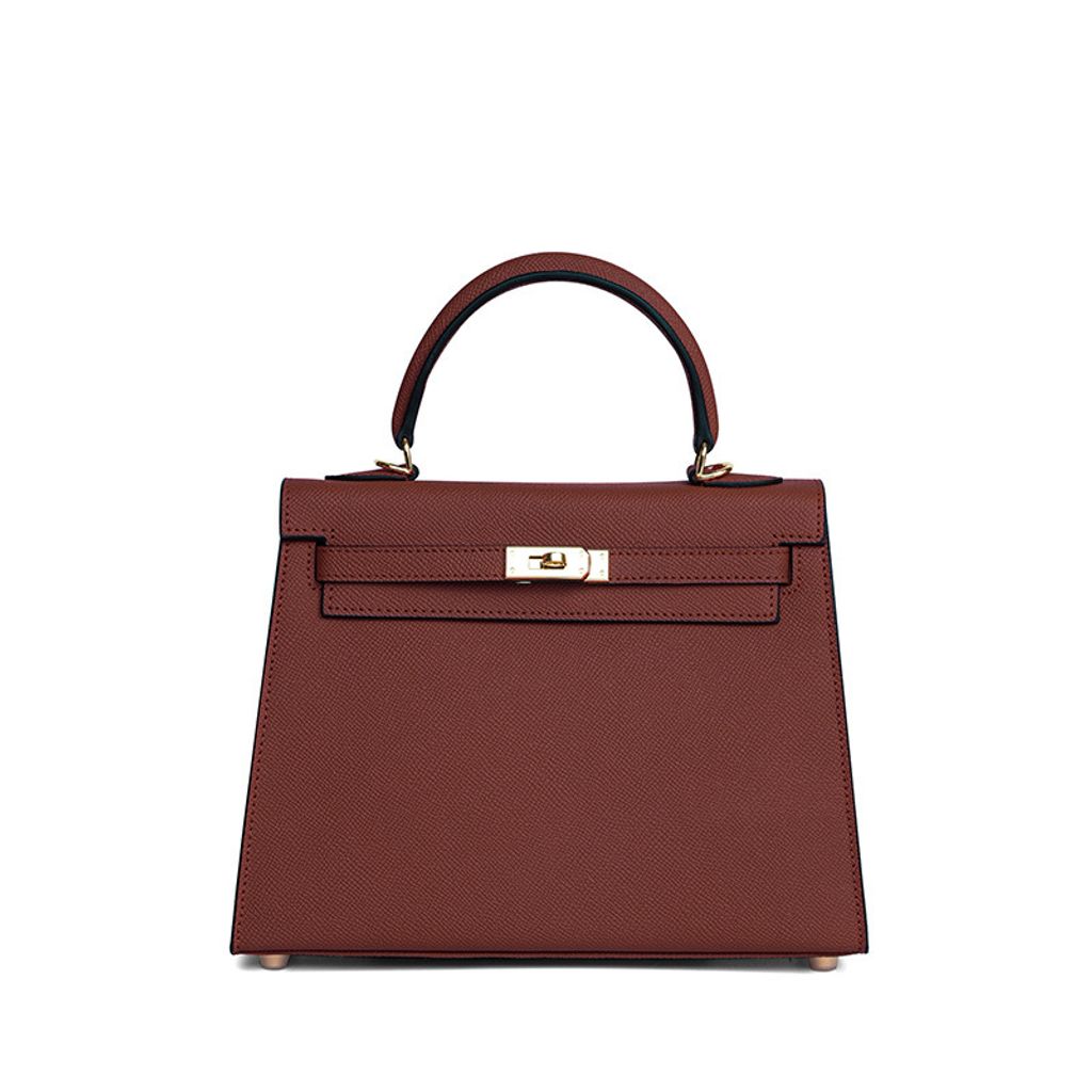 Premium Genuine Leather Structured Top Handle Bag in Bordeaux Red