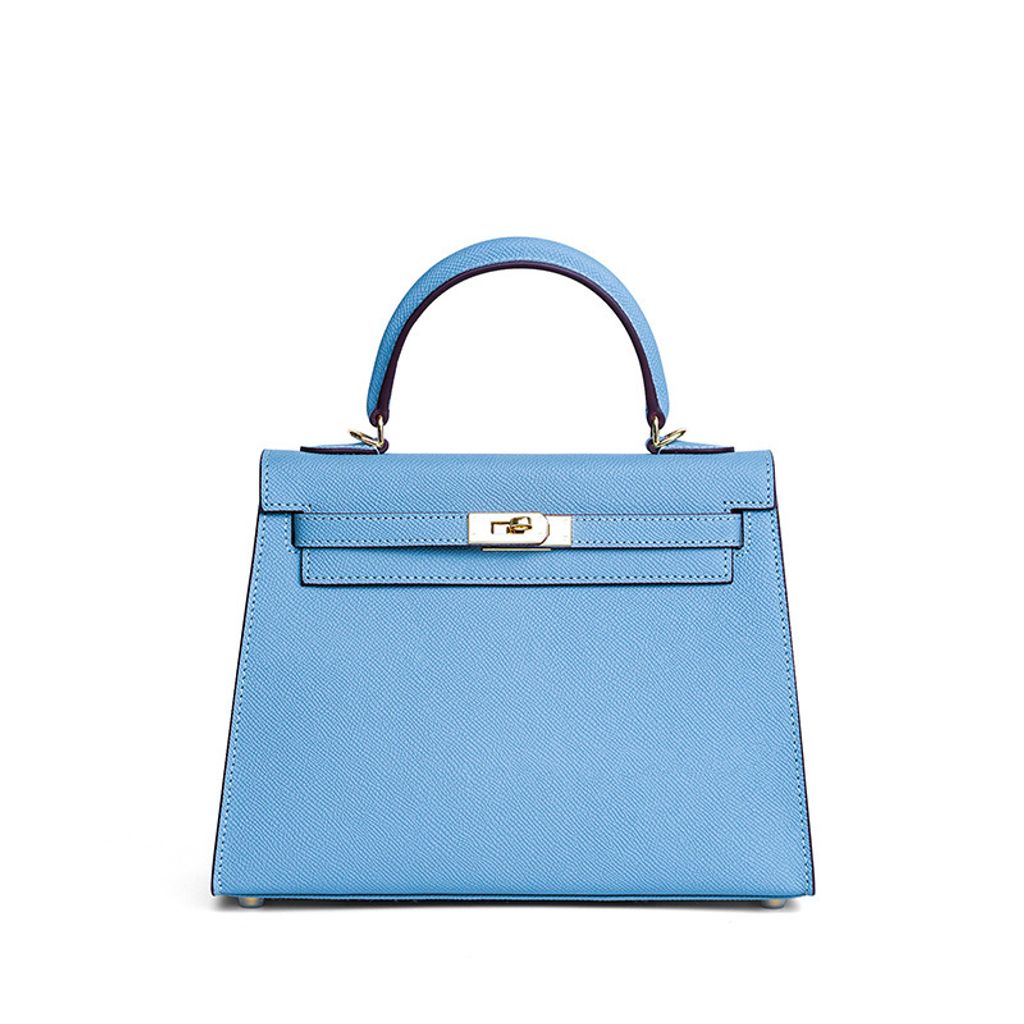 Premium Genuine Leather Structured Top Handle Bag in Tiffany Blue
