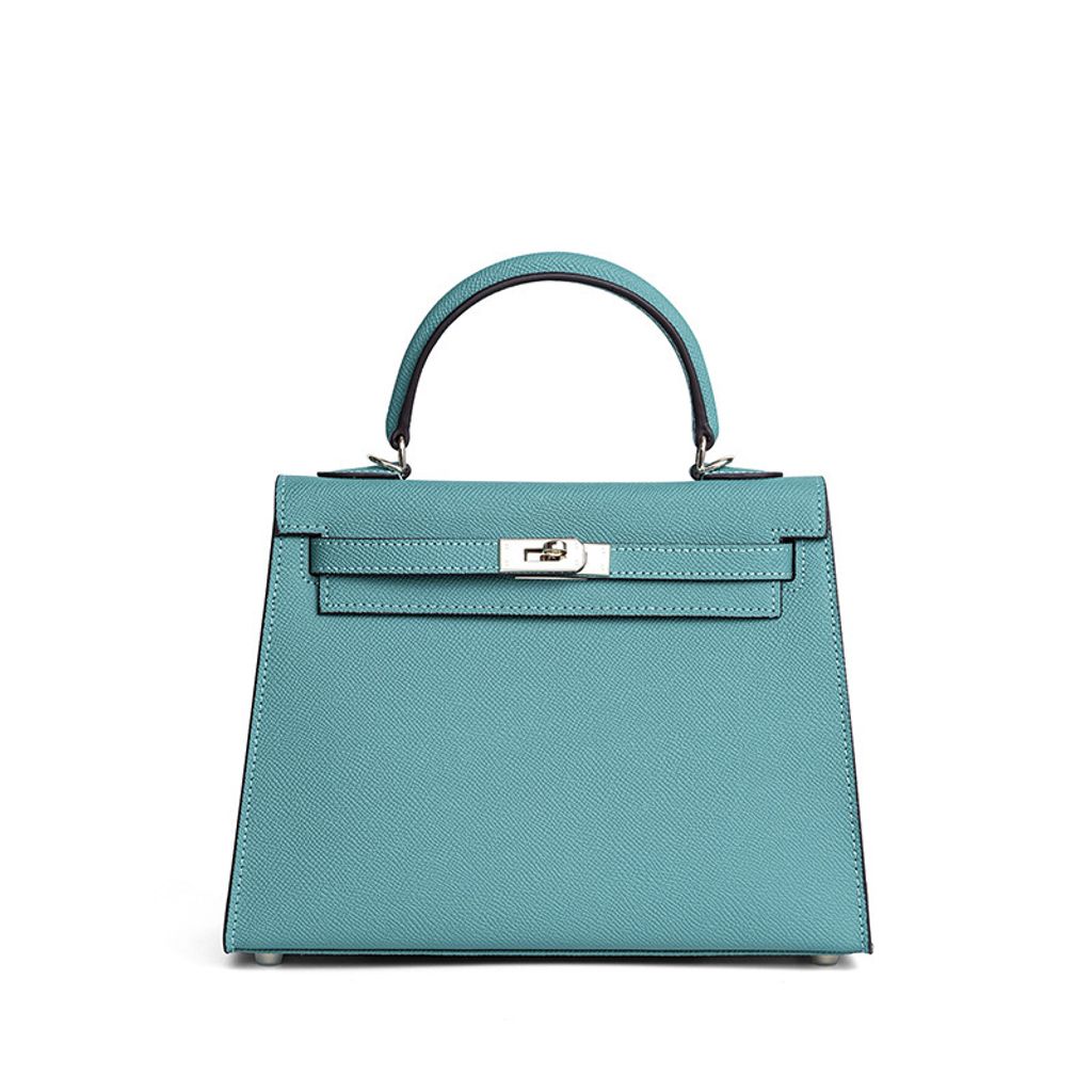 Premium Genuine Leather Structured Top Handle Bag in Celadon