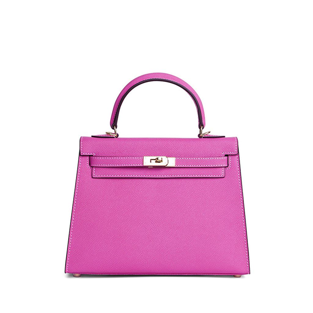 Premium Genuine Leather Structured Top Handle Bag in Rose Purple