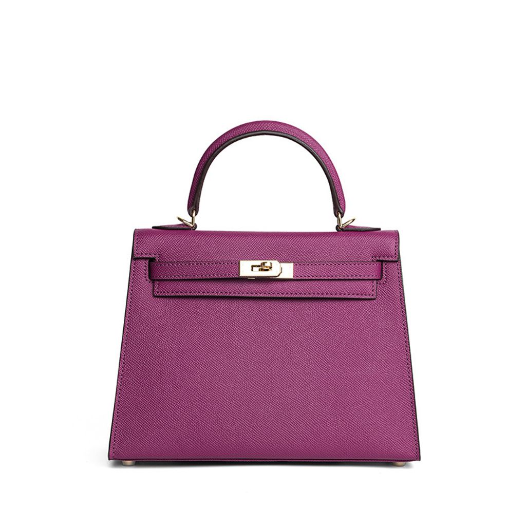 Premium Genuine Leather Structured Top Handle Bag in Anemone Purple