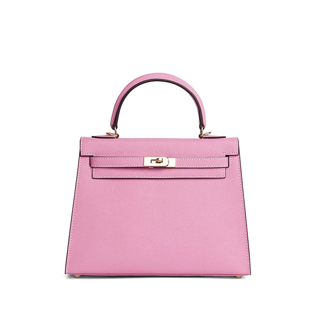 Premium Genuine Leather Structured Top Handle Bag in Sakura Pink