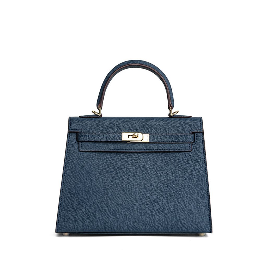 Premium Genuine Leather Structured Top Handle Bag in Royal Blue