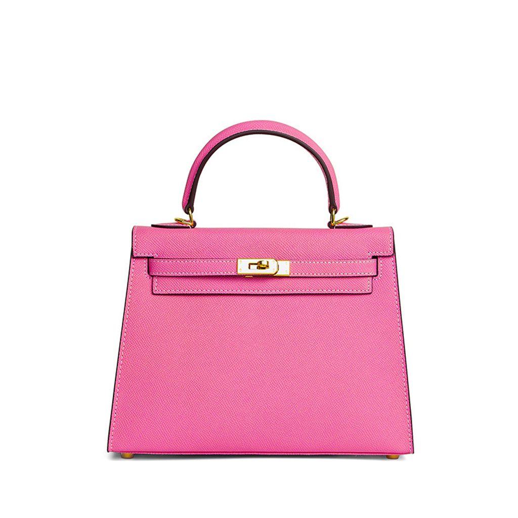 Premium Genuine Leather Structured Top Handle Bag in Lipstick Pink