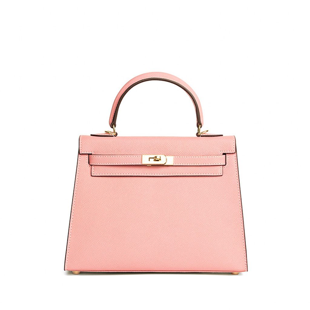 Premium Genuine Leather Structured Top Handle Bag in 3Q Pink