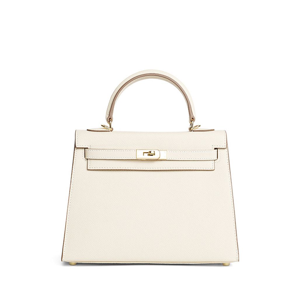 Premium Genuine Leather Structured Top Handle Bag in Milkshake White