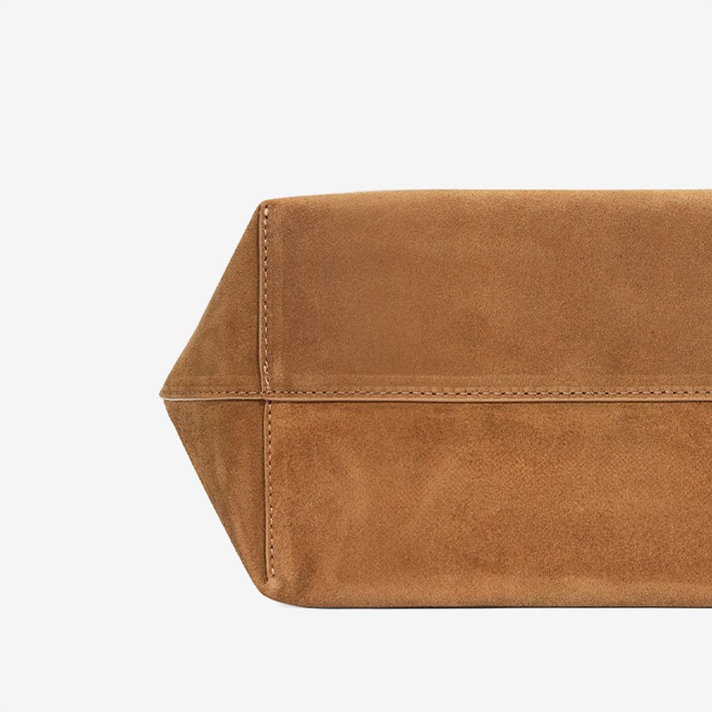 Refined Suede Leather Bucket Tote Bag – Bottom Detail