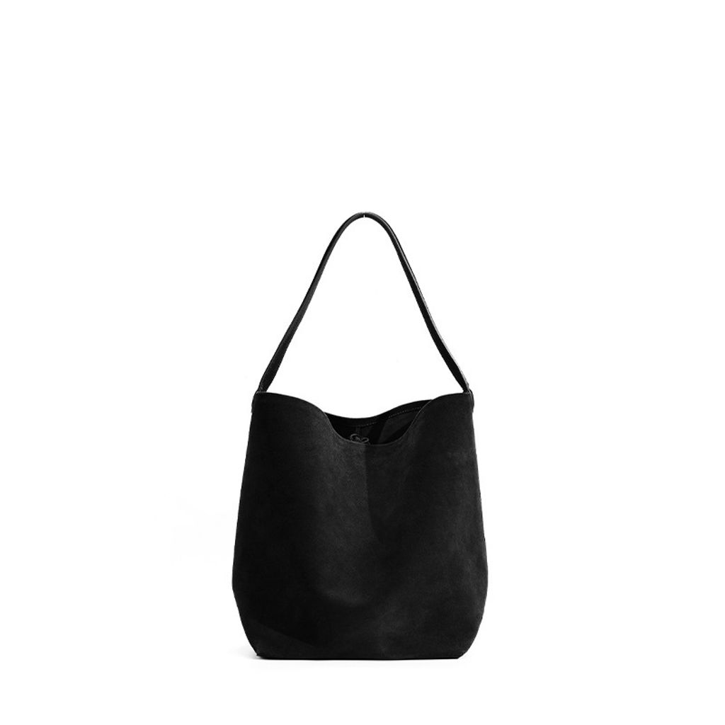 Refined Suede Leather Bucket Tote Bag – Black (Small)