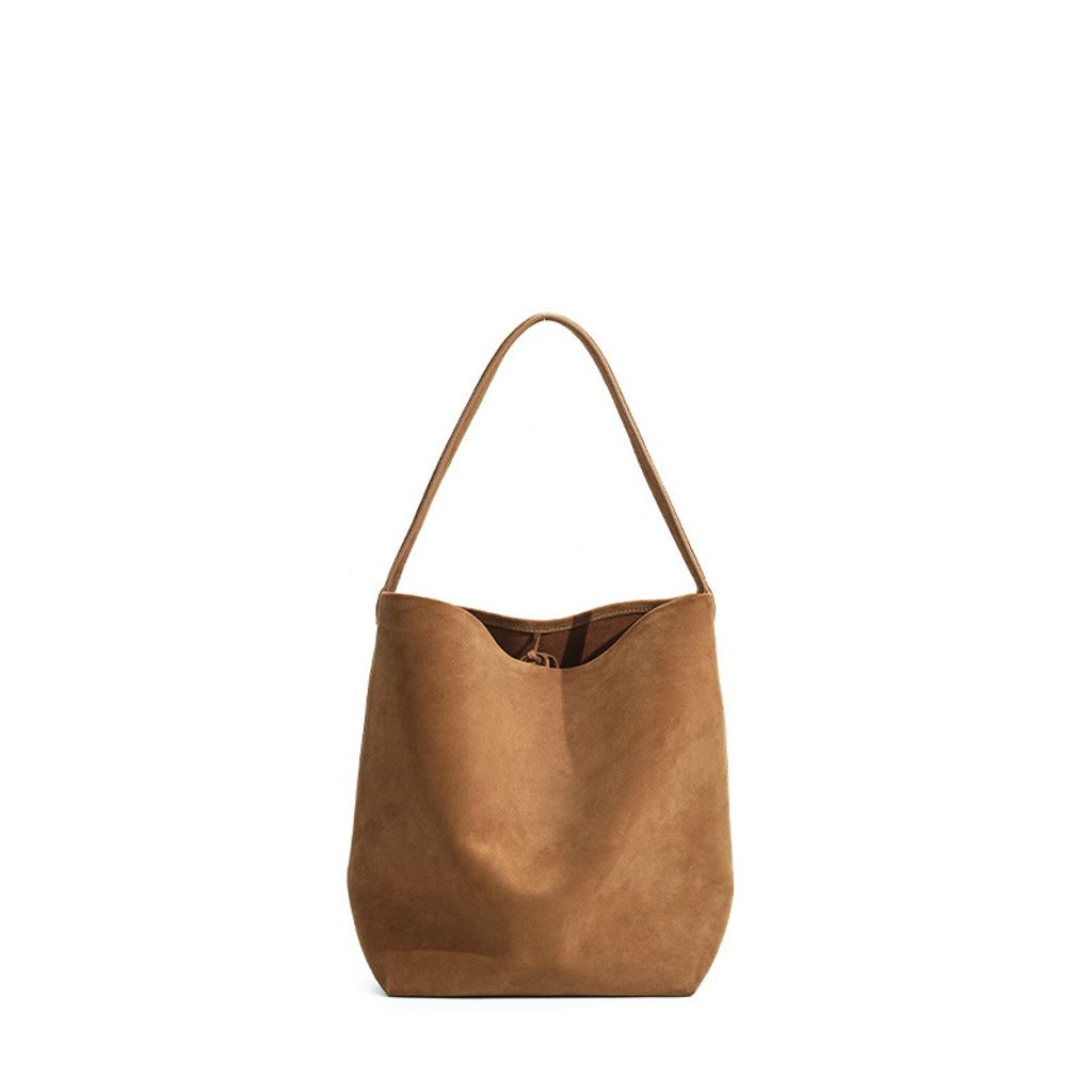 Refined Suede Leather Bucket Tote Bag – Caramel (Small)
