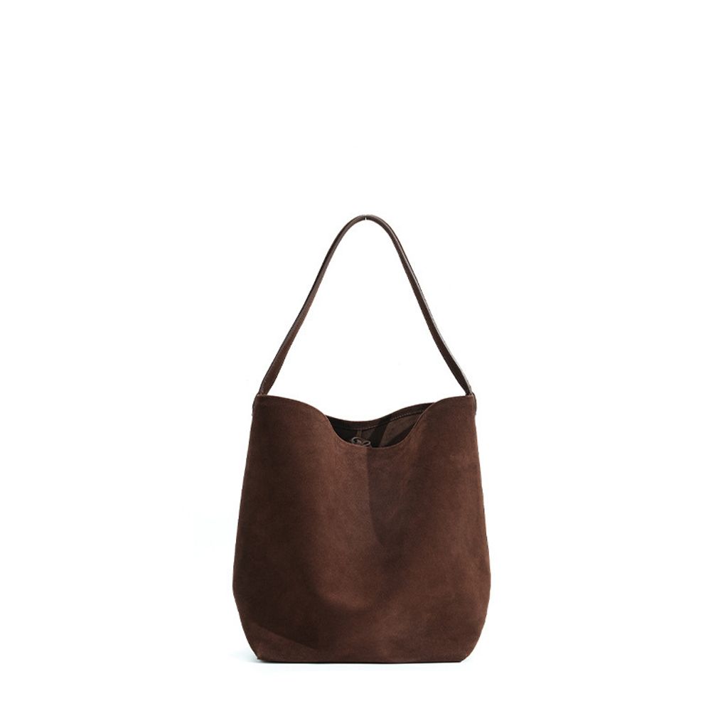 Refined Suede Leather Bucket Tote Bag – Coffee (Small)