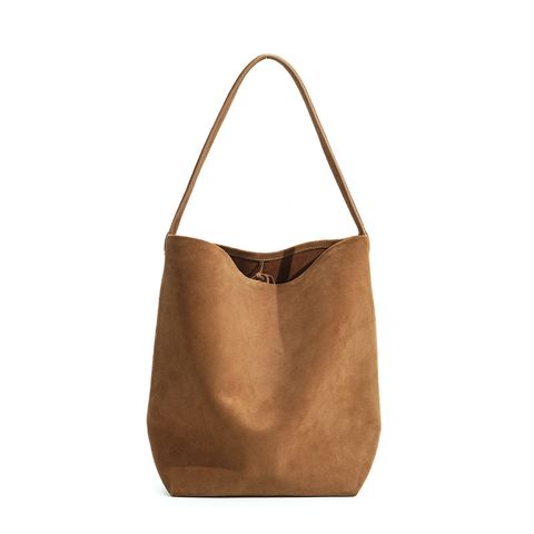 Refined Suede Leather Bucket Tote Bag – Caramel (Large)