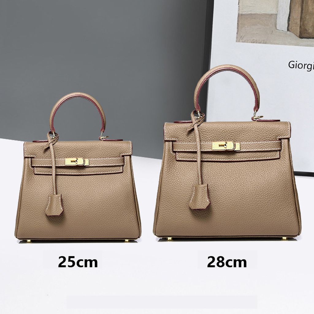 Premium Togo Leather Structured Top Handle Bag – Size Comparison (25 cm and 28 cm)