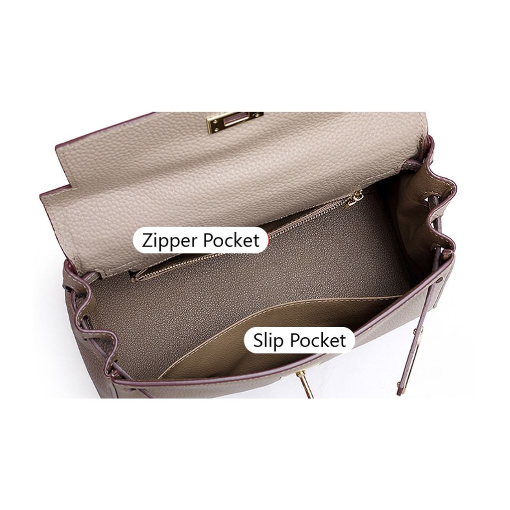 Premium Togo Leather Structured Top Handle Bag – Compartment Layout