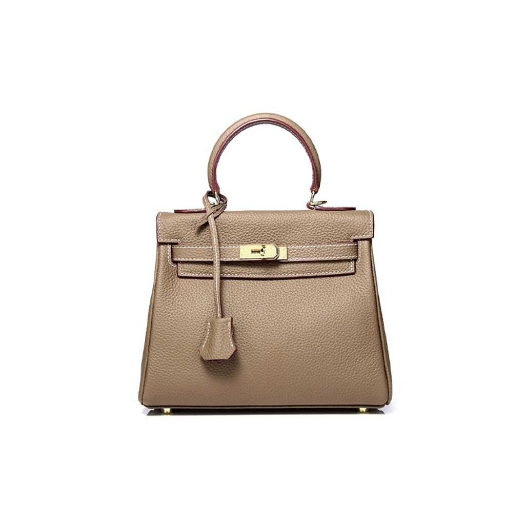 Premium Togo Leather Structured Top Handle Bag – Front View