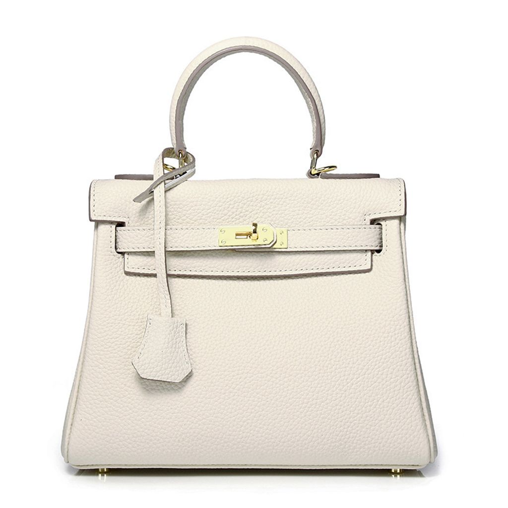 Premium Togo Leather Structured Top Handle Bag – Milkshake White