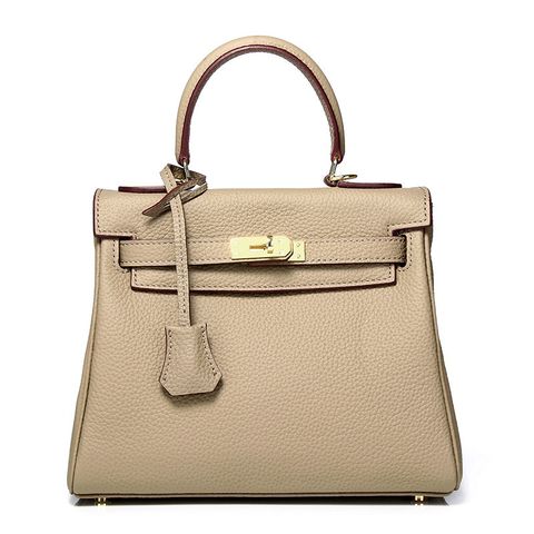 Premium Togo Leather Structured Top Handle Bag – Elephant Gray