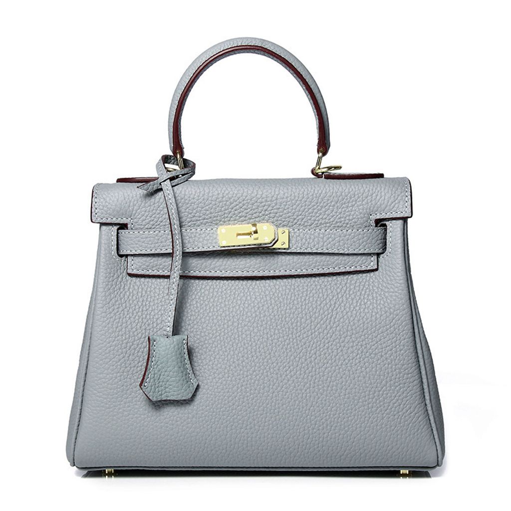 Premium Togo Leather Structured Top Handle Bag – Linen Blue