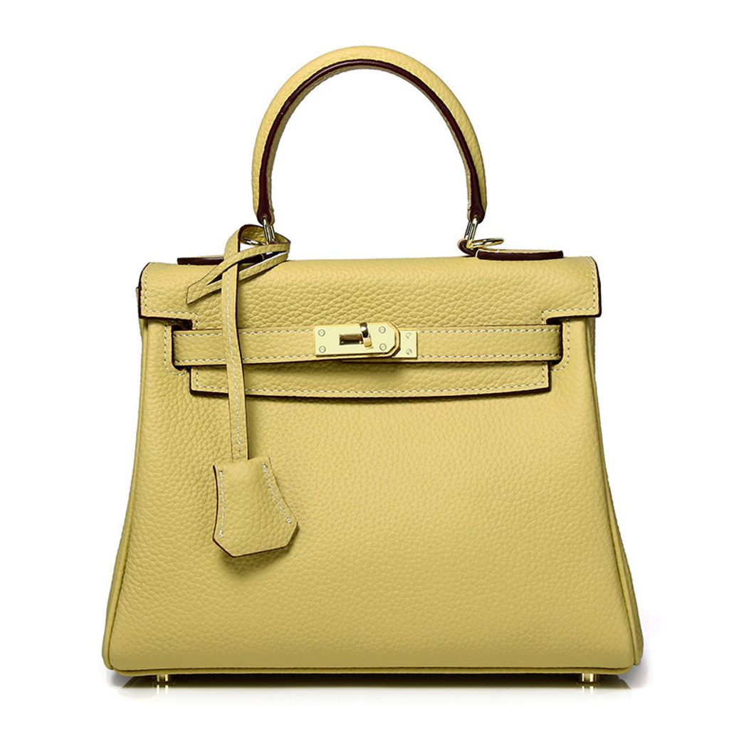 Premium Togo Leather Structured Top Handle Bag – Pastel Yellow