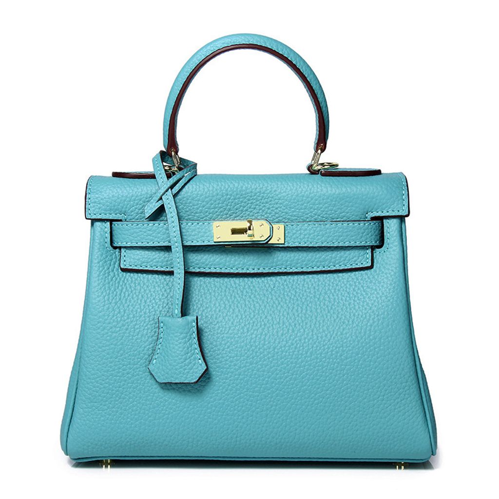 Premium Togo Leather Structured Top Handle Bag – Macaron Blue