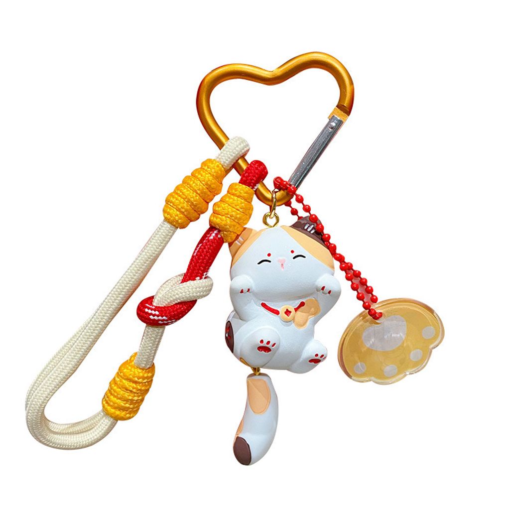 Cute lively cat keychain charm Calico Cat design on white background