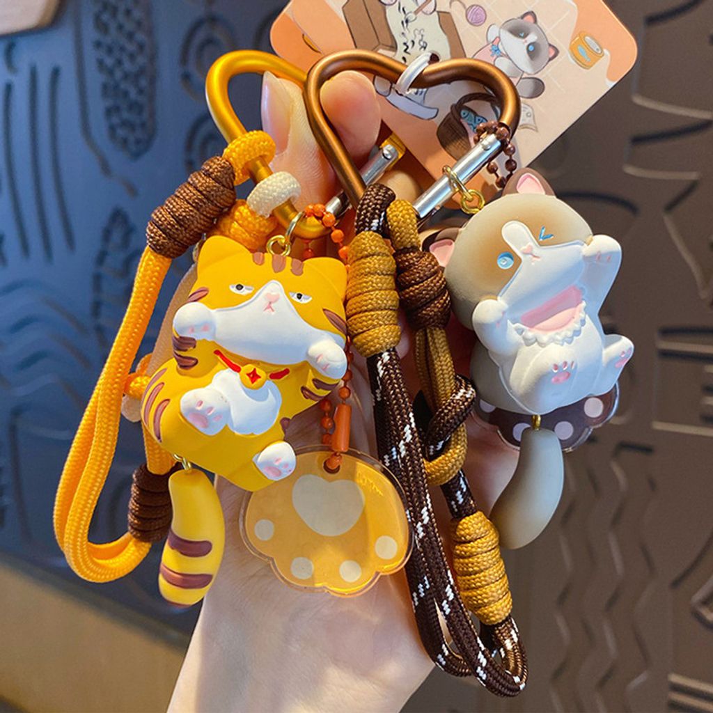 Cute lively cat keychain charms Orange and Ragdoll Cat designs