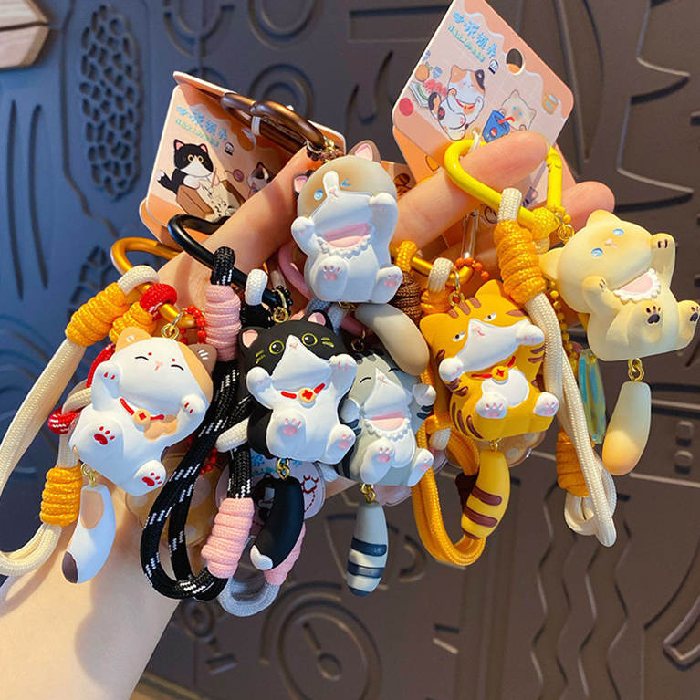 Cute lively cat keychain charms featuring all six designs
