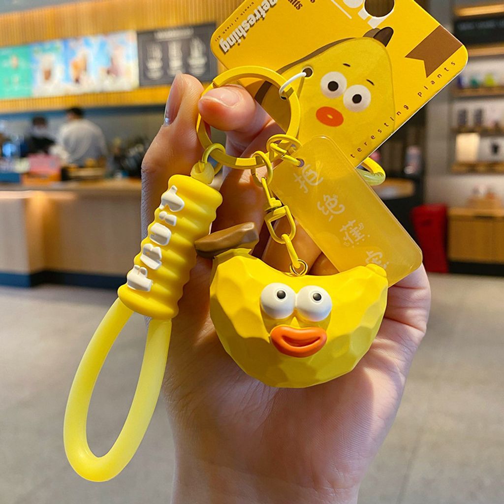 Cute wacky fresh fruit and vegetable wood carving style keychain charm banana variant