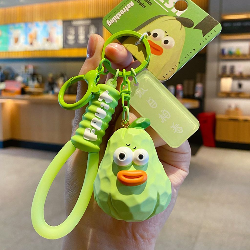 Cute wacky fresh fruit and vegetable wood carving style keychain charm chayote variant