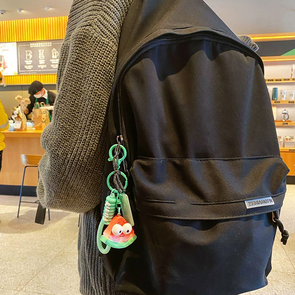 Cute wacky fresh fruit and vegetable wood carving style keychain charm watermelon design hanging on bag