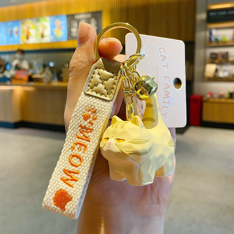 Orange tabby cat standing keychain charm