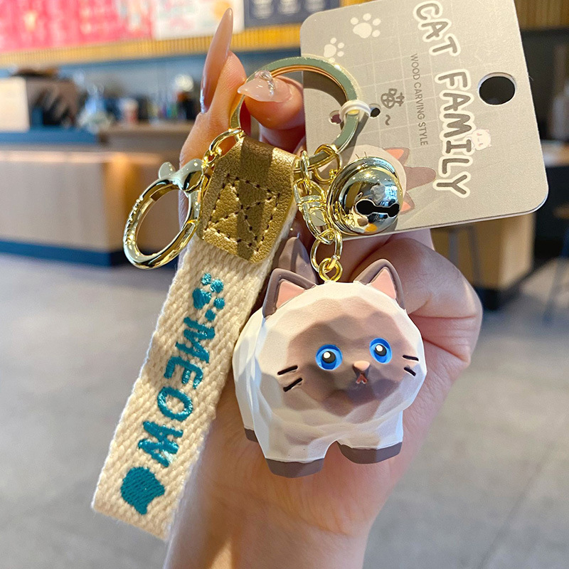 Siamese cat standing keychain charm