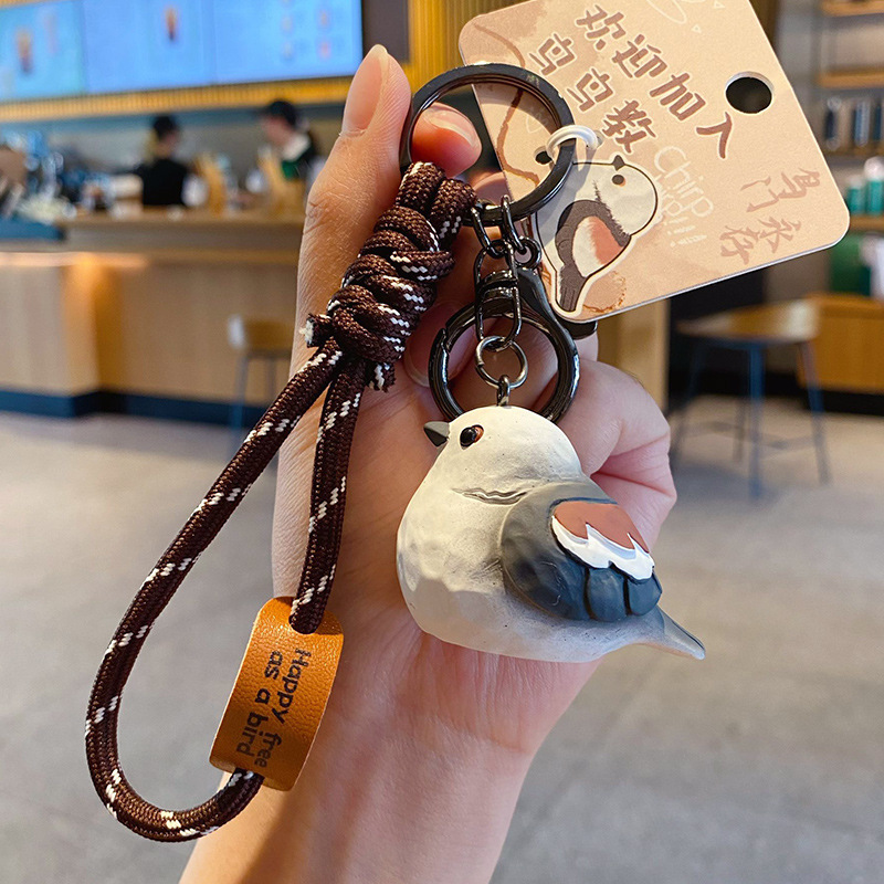 Long-tailed tit keychain charm