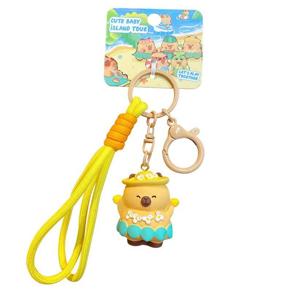 Cute capybara island vacation keychain charm maracas capybara on white background