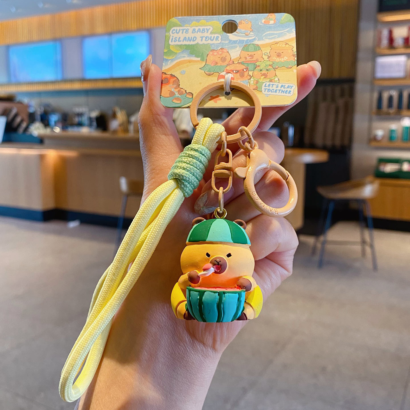 Watermelon capybara keychain charm