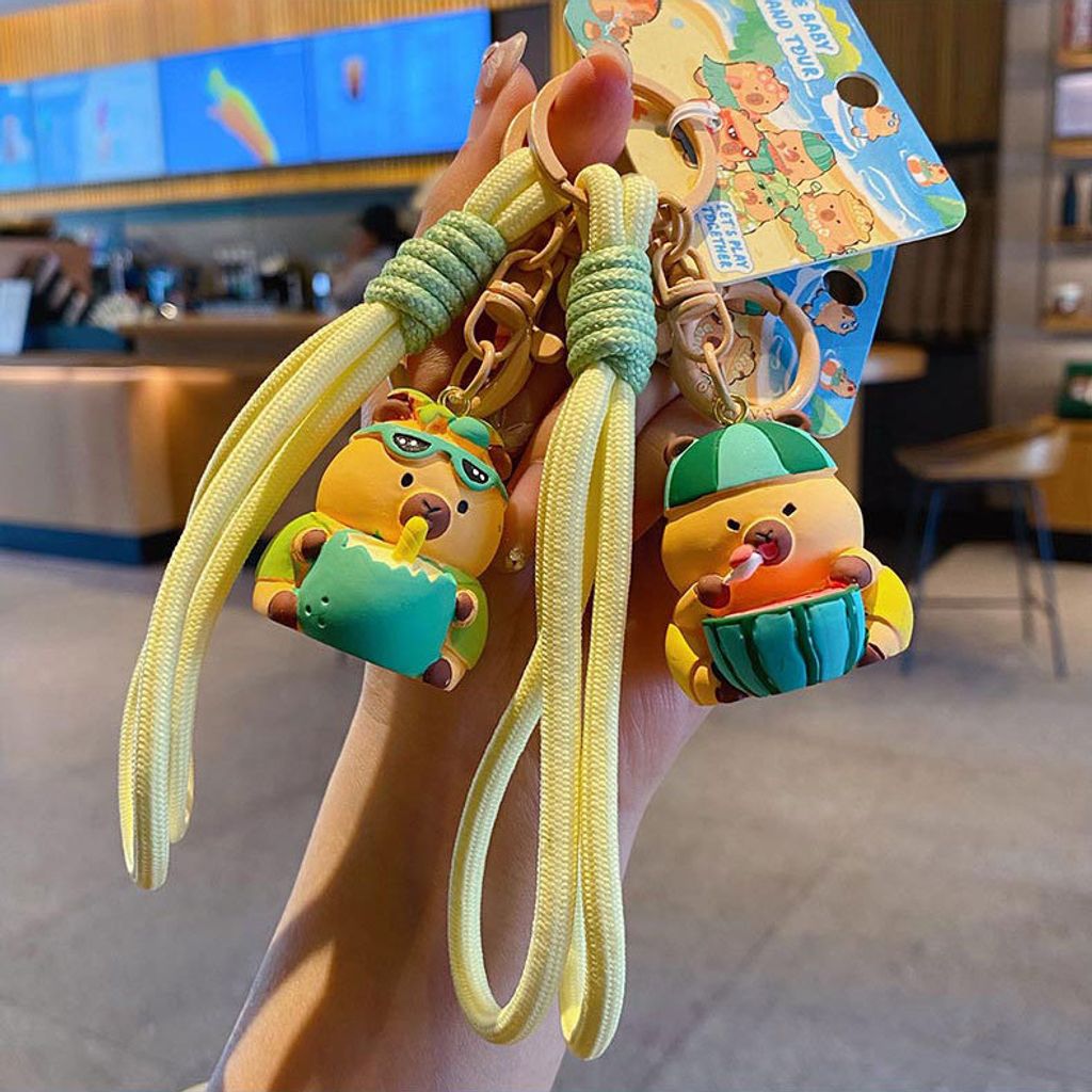 Cute capybara island vacation keychain charms coconut and watermelon capybara designs