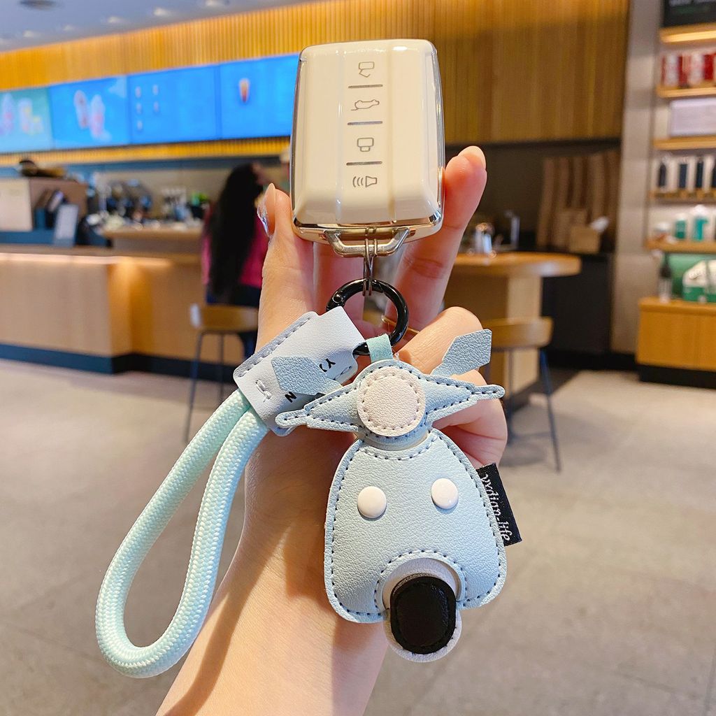 Faux Leather Vehicle Keychain Charm – Motorcycle design attached to car keys