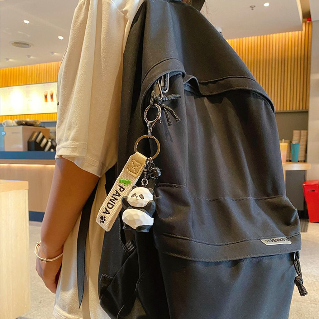 Cute panda wood carving style keychain charm waving panda design hanging on bag