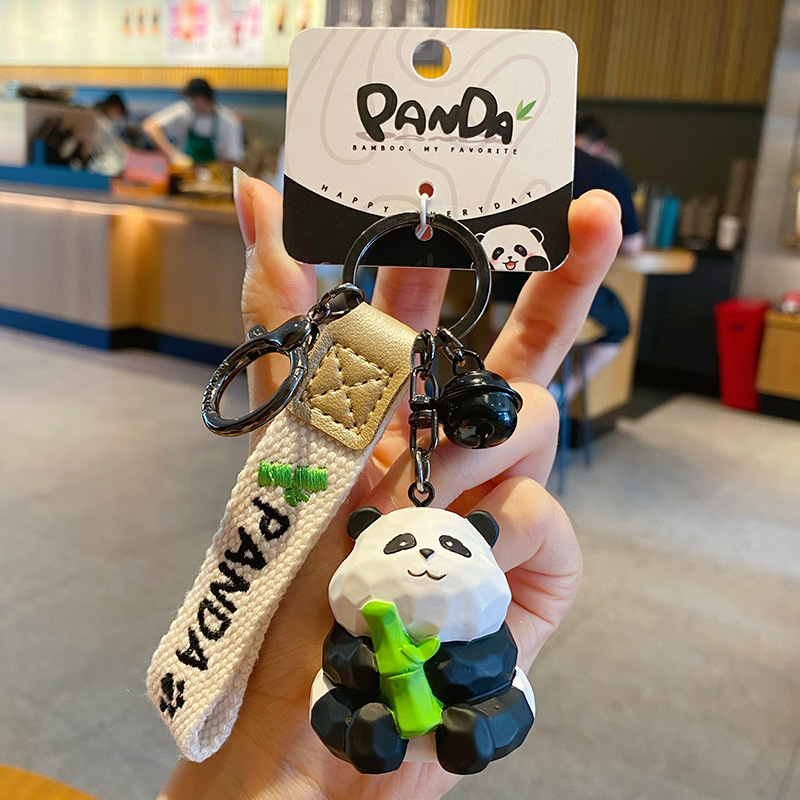 Panda with bamboo keychain charm