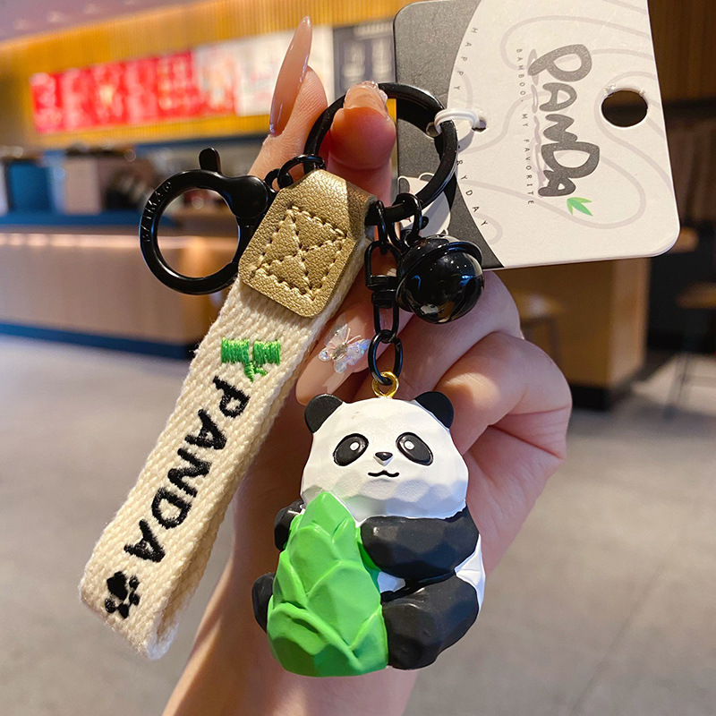 Panda with bamboo shoot keychain charm
