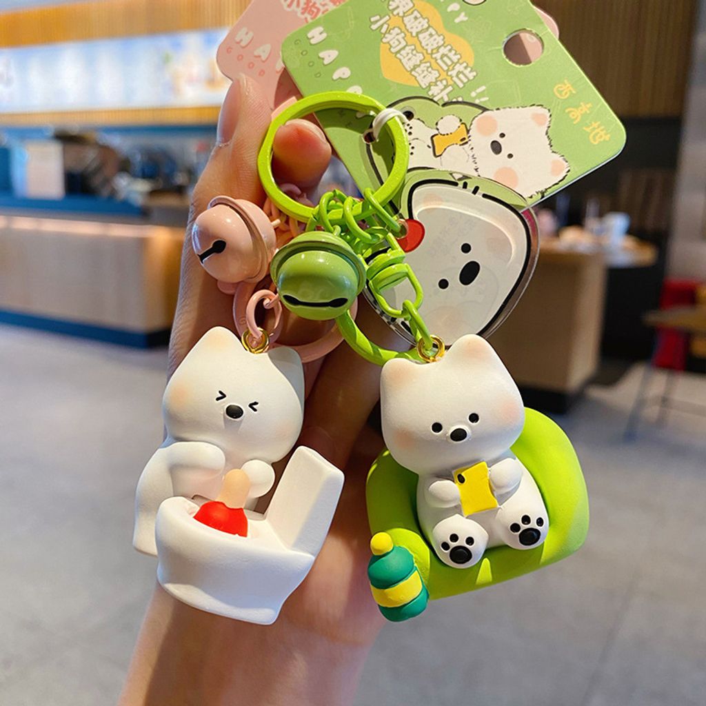 Westie puppy lazy day keychain charms all cleared up and binge-watching mode designs