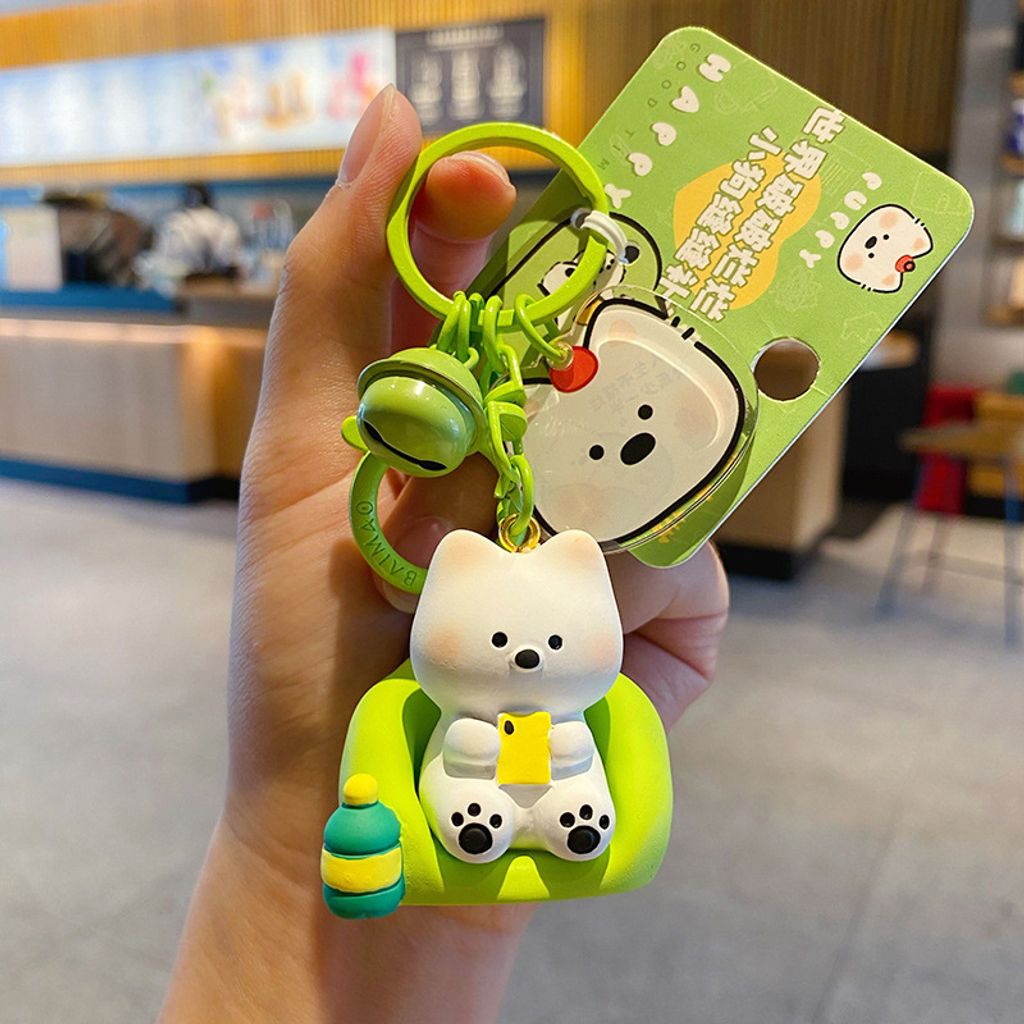 Westie puppy lazy day keychain charm binge-watching mode variant