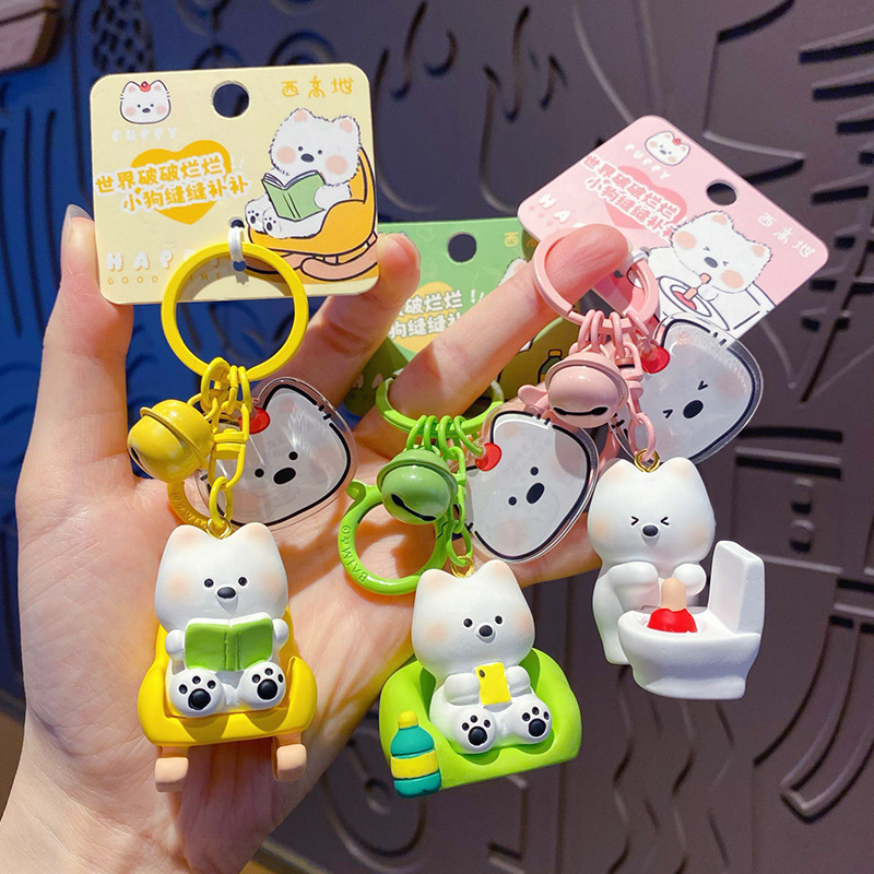 Westie puppy lazy day keychain charms showing multiple designs